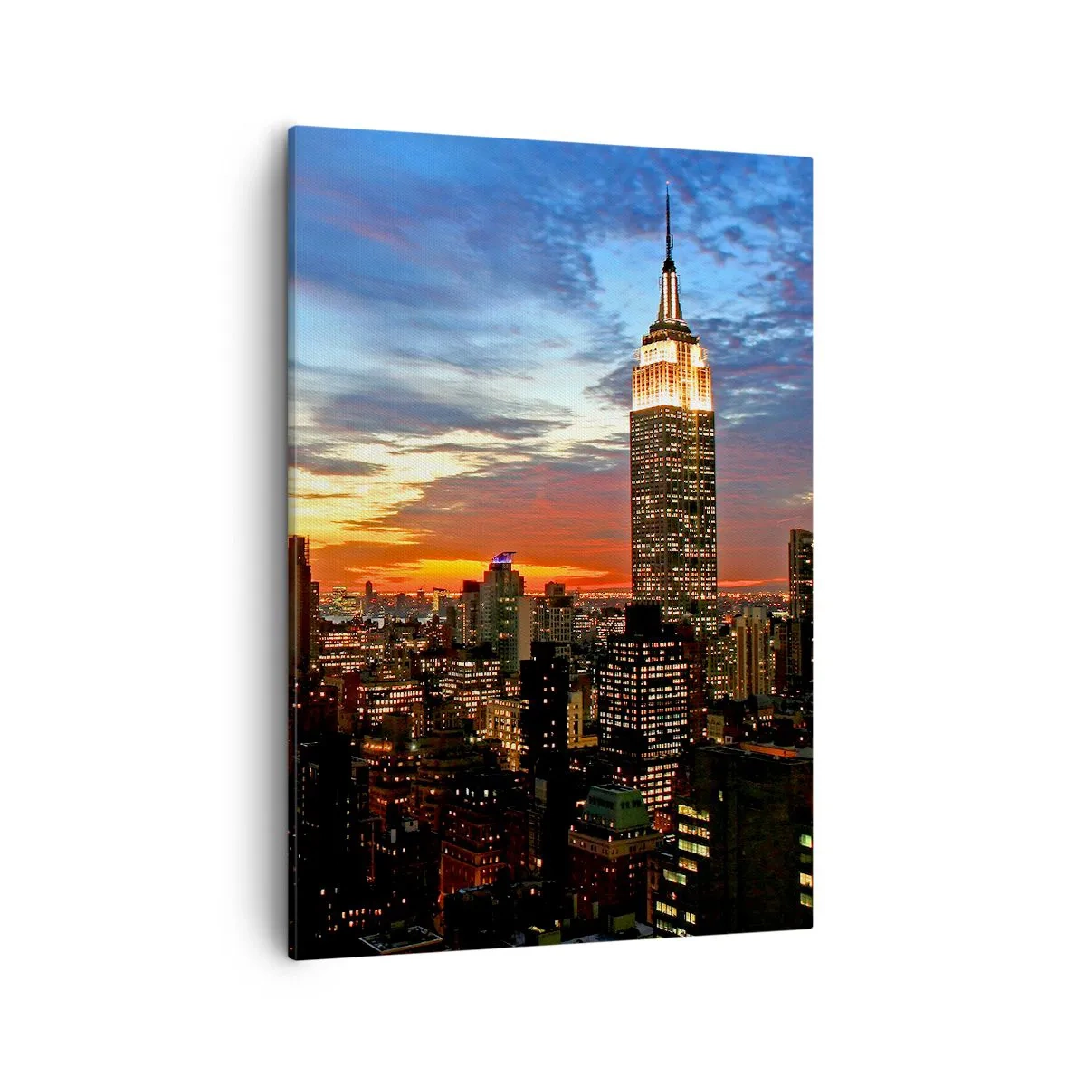 Quadro su tela - Stampe su Tela - Panorama della città con grattacieli illuminati al tramonto - 50x70cm - Luminosa notte americana - Decorazione murale moderna per soggiorno e camera da letto ARTTOR