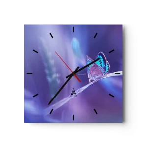Orologio da parete - Orologio in Vetro - Una delicata farfalla blu su uno stelo in luce viola - 30x30cm - Gioielli della natura - Decorazione murale moderna per soggiorno e camera da letto ARTTOR