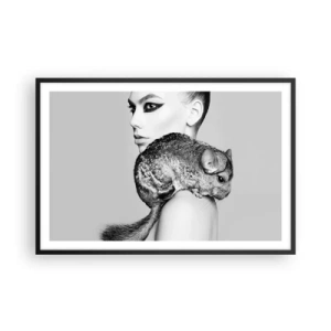 Poster in cornice nera - Dama con il cincillà - 91x61 cm