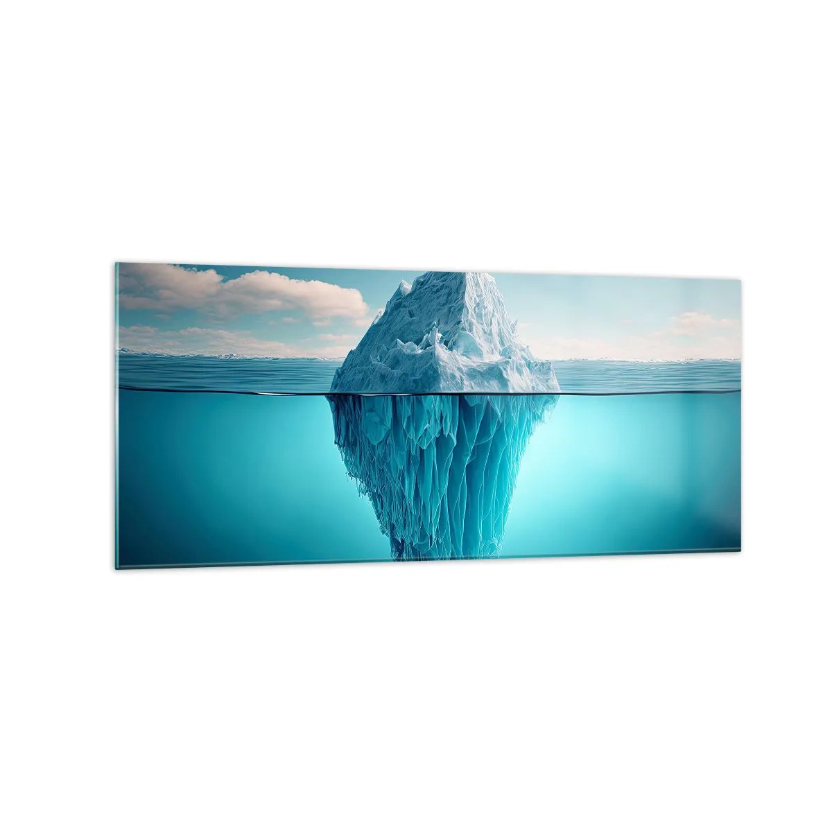 Quadro su vetro - Un iceberg visibile sopra e sotto la superficie dell'acqua - 120x50cm - Il re del ghiaccio - Decorazione murale moderna per soggiorno e camera da letto ARTTOR