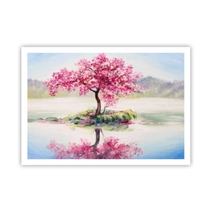 Poster - Un albero in fiore sull'acqua ferma - 100x70cm - La festa della primavera - Decorazione murale moderna per soggiorno e camera da letto ARTTOR