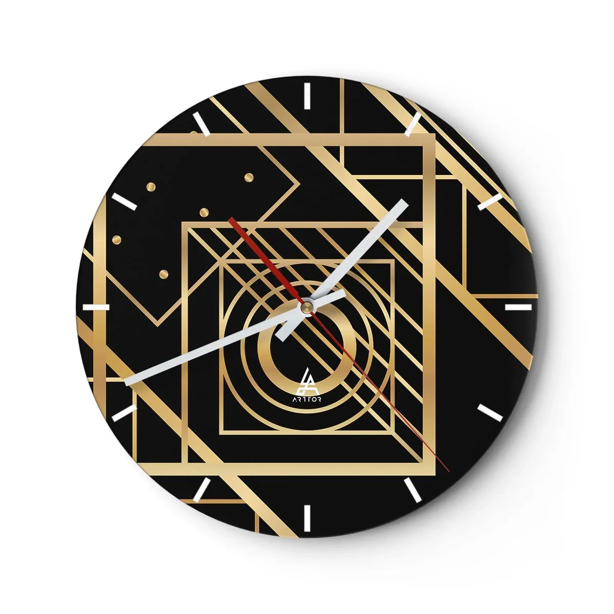 Orologio da parete - Orologio in Vetro - Geometria dorata - 40x40 cm