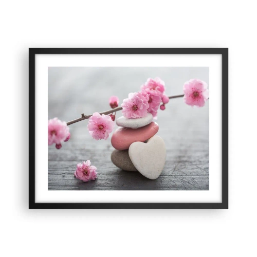 Poster in cornice nera - Serenità con fiori di ciliegio - 50x40 cm
