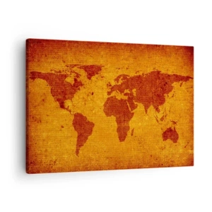 Quadro su tela - Stampe su Tela - Mappa del mondo vintage su sfondo marrone e oro. - 70x50cm - Invito a viaggiare - Decorazione murale moderna per soggiorno e camera da letto ARTTOR