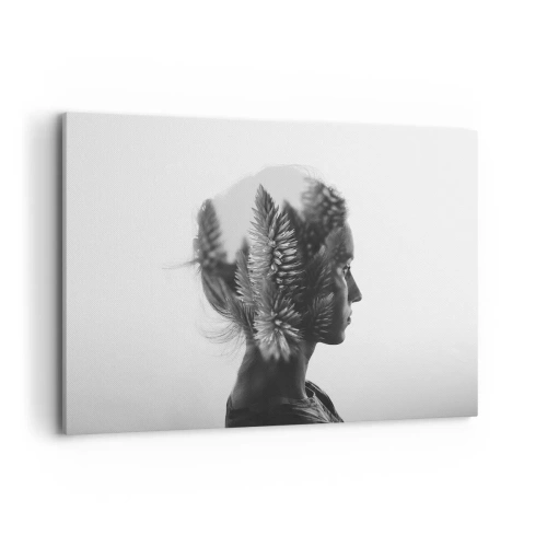 Quadro su tela - Stampe su Tela - Un ritratto sottile con elementi della natura - 120x80cm - La signora della pineta - Decorazione murale moderna per soggiorno e camera da letto ARTTOR