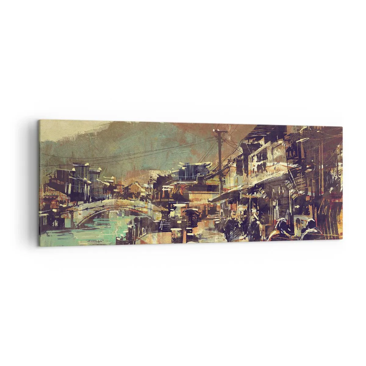 Quadro su tela - Stampe su Tela - Una città con un ponte e strade dallo stile artistico - 140x50cm - La vita come ricchezza di grigio - Decorazione murale moderna per soggiorno e camera da letto ARTTOR