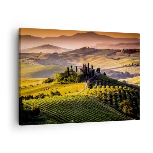 Quadro su tela - Stampe su Tela - Paesaggio toscano con vigneti e una casa su una collina - 70x50cm - Arcadia: paesaggio toscano - Decorazione murale moderna per soggiorno e camera da letto ARTTOR