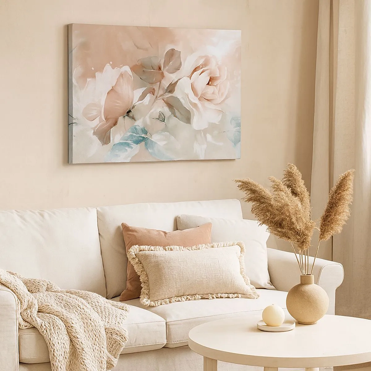 Quadro su tela - Stampe su Tela - Delicate rose in tonalità pastello su uno sfondo chiaro - 70x50cm - Lo spirito del romanticismo - Decorazione murale moderna per soggiorno e camera da letto ARTTOR