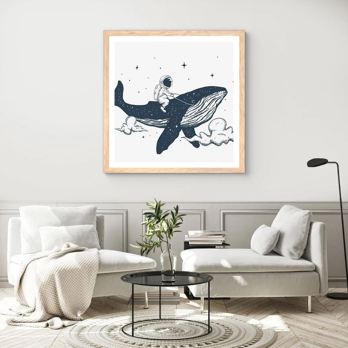 Poster in cornice rovere chiaro - Avventura nello spazio - 30x30 cm