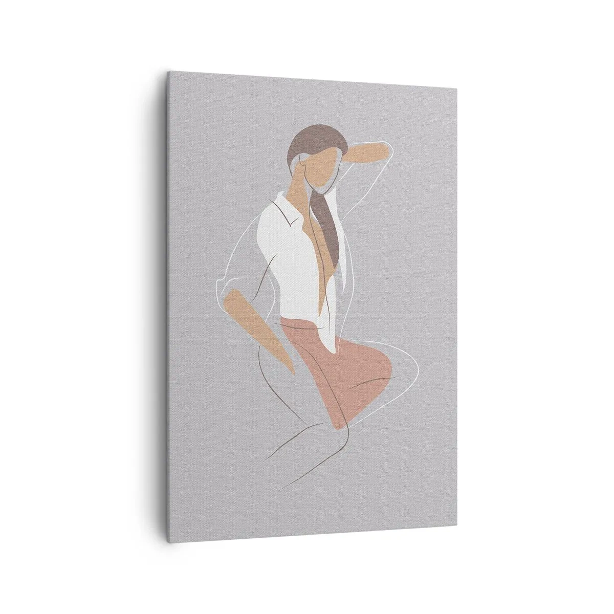 Quadro su tela - Stampe su Tela - Un ritratto minimalista di una donna in colori pastello. - 70x100cm - Profilo di bellezza - Decorazione murale moderna per soggiorno e camera da letto ARTTOR