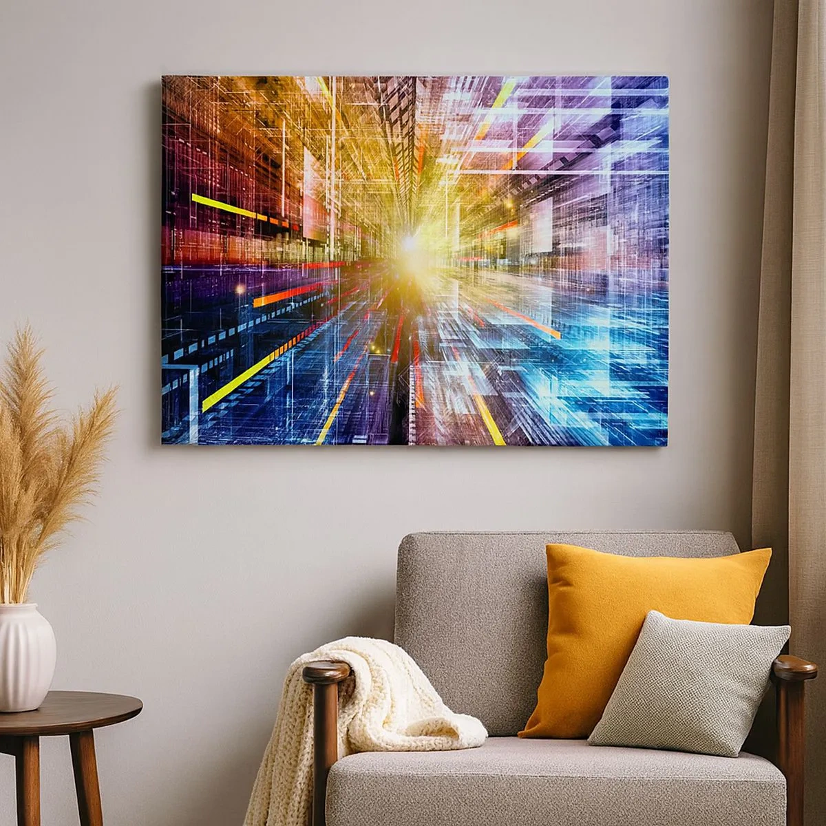 Quadro su tela - Stampe su Tela - Luci dinamiche in un corridoio futuristico - 70x50cm - Corridoio di luce - Decorazione murale moderna per soggiorno e camera da letto ARTTOR