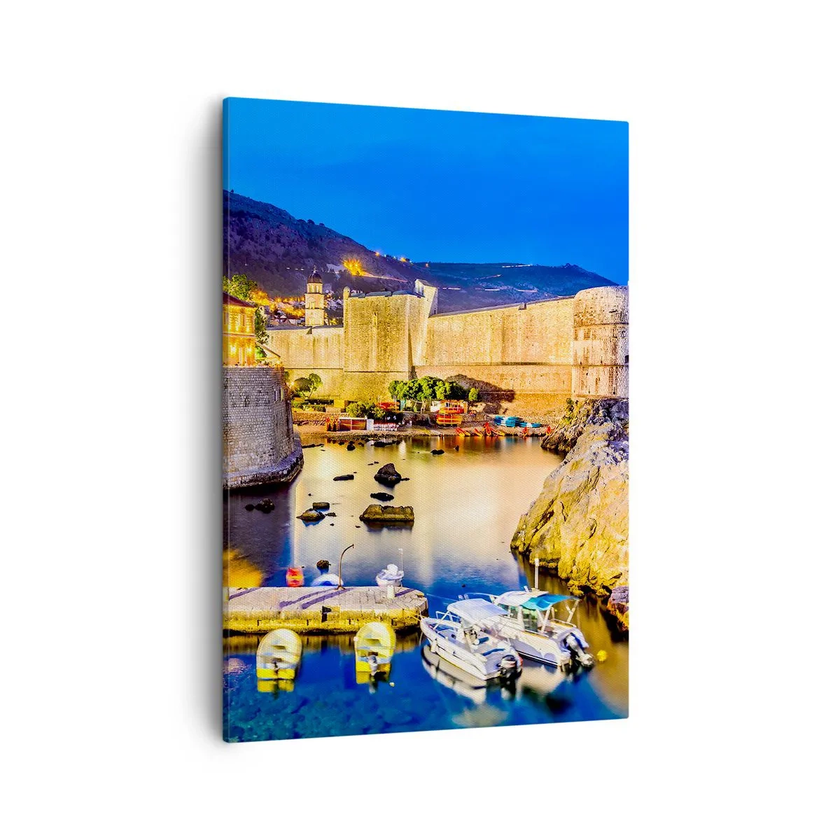 Quadro su tela - Stampe su Tela - Un pittoresco porto di notte con edifici illuminati - 50x70cm - Notte luminosa sull'Adriatico - Decorazione murale moderna per soggiorno e camera da letto ARTTOR