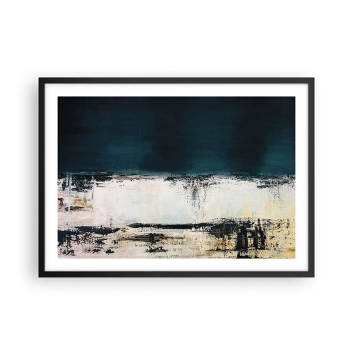 Poster in cornice nera - Composizione orizzontale astratta nei toni del blu navy e del bianco - 70x50cm - Composizione orizzontale - Decorazione murale moderna per soggiorno e camera da letto ARTTOR