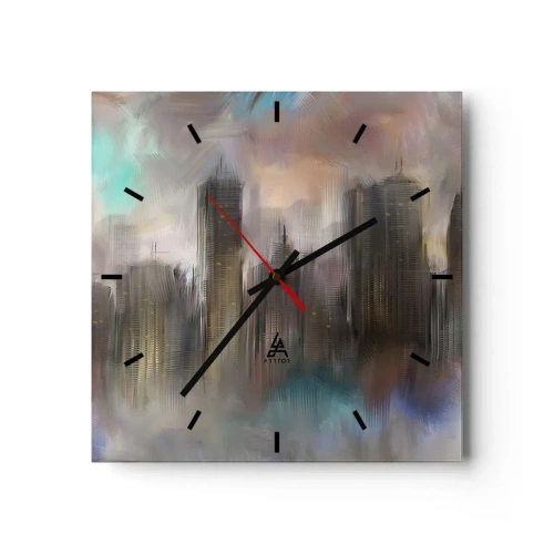 Orologio da parete - Orologio in Vetro - Composizione con acciaio, pietra e nebbia - 40x40 cm