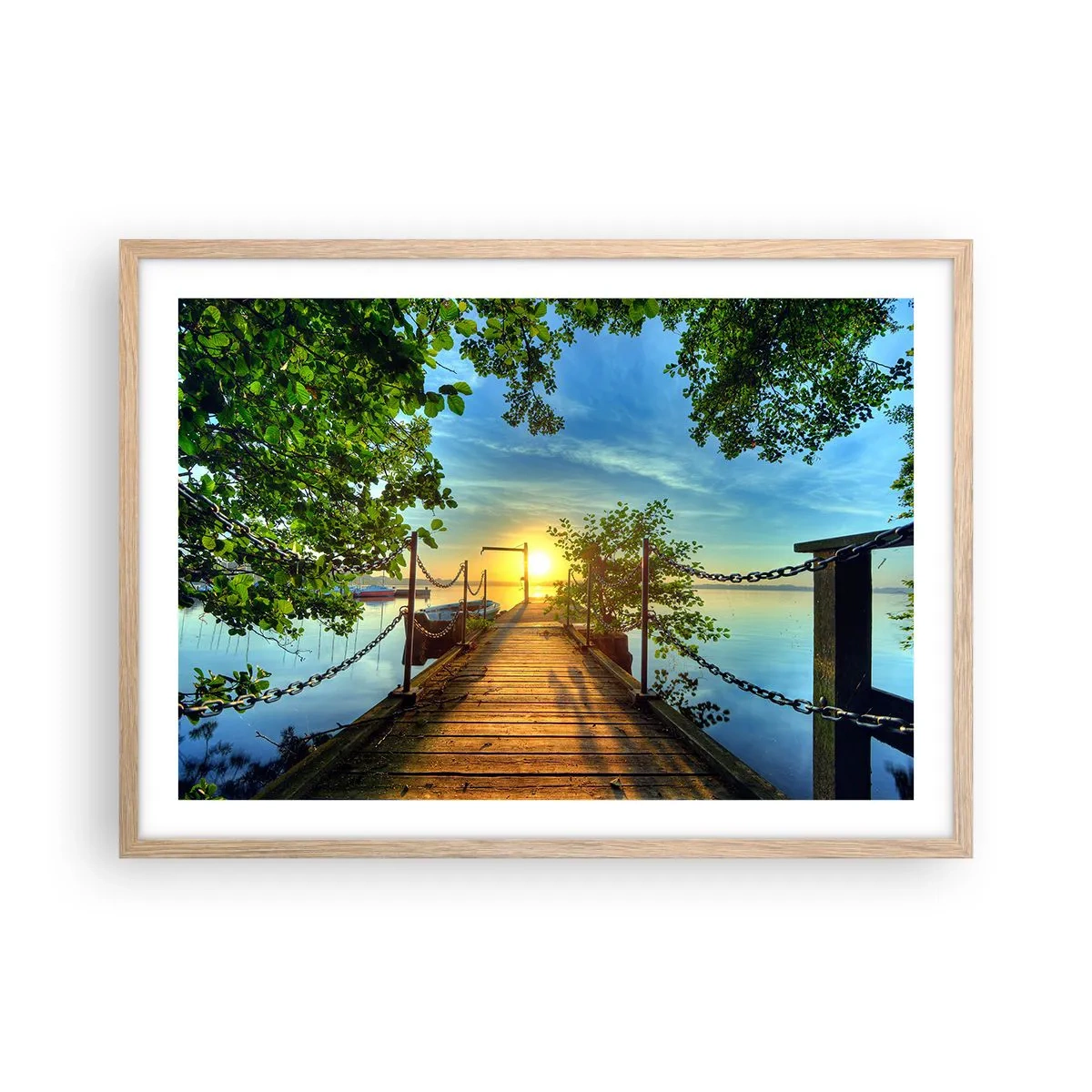 Poster in cornice rovere chiaro - Tramonto sul lago - 70x50 cm