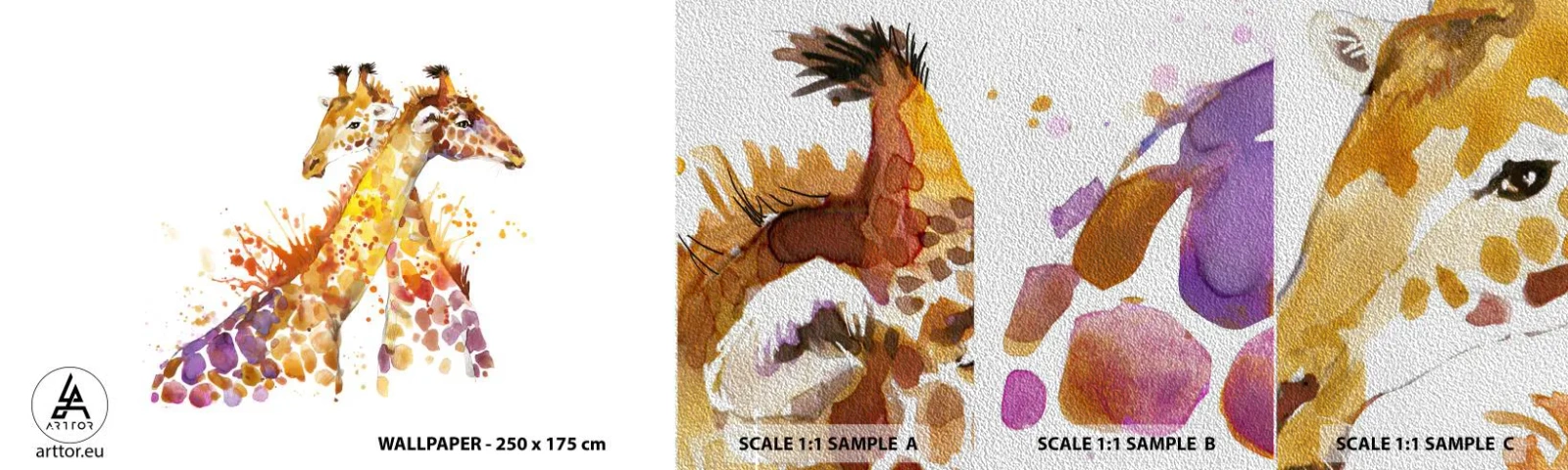 Campione di Fotomurale Premium Sand - È amicizia o amore? - Animali, Giraffa, Grafica - 100x30 cm