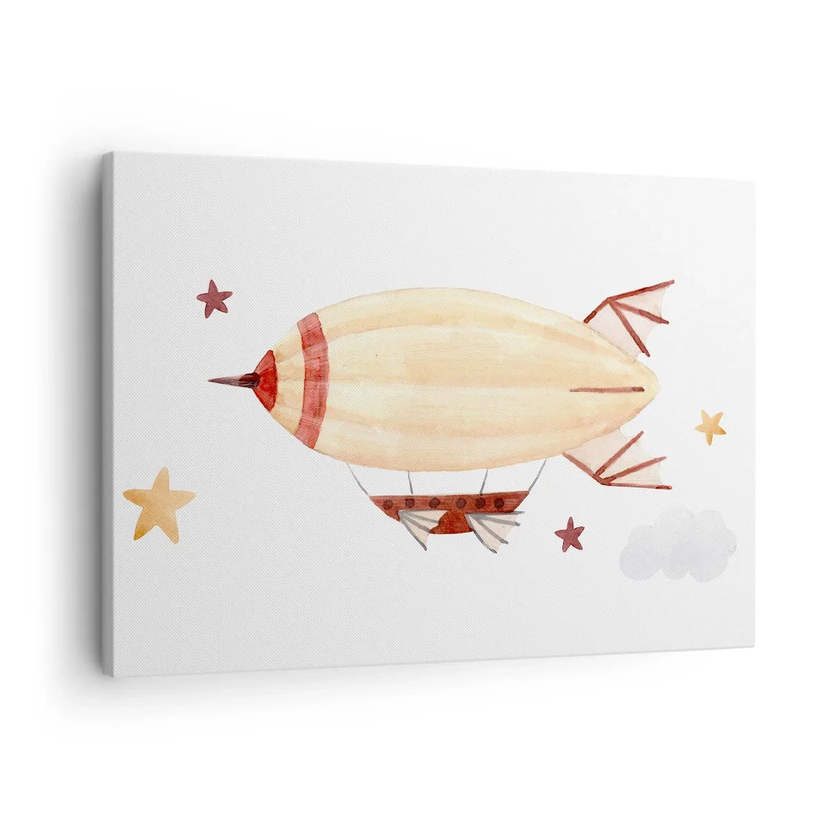 Quadro su tela - Stampe su Tela - Un dirigibile dipinto a mano su uno sfondo di stelle - 70x50cm - Nave volante - Decorazione murale moderna per soggiorno e camera da letto ARTTOR