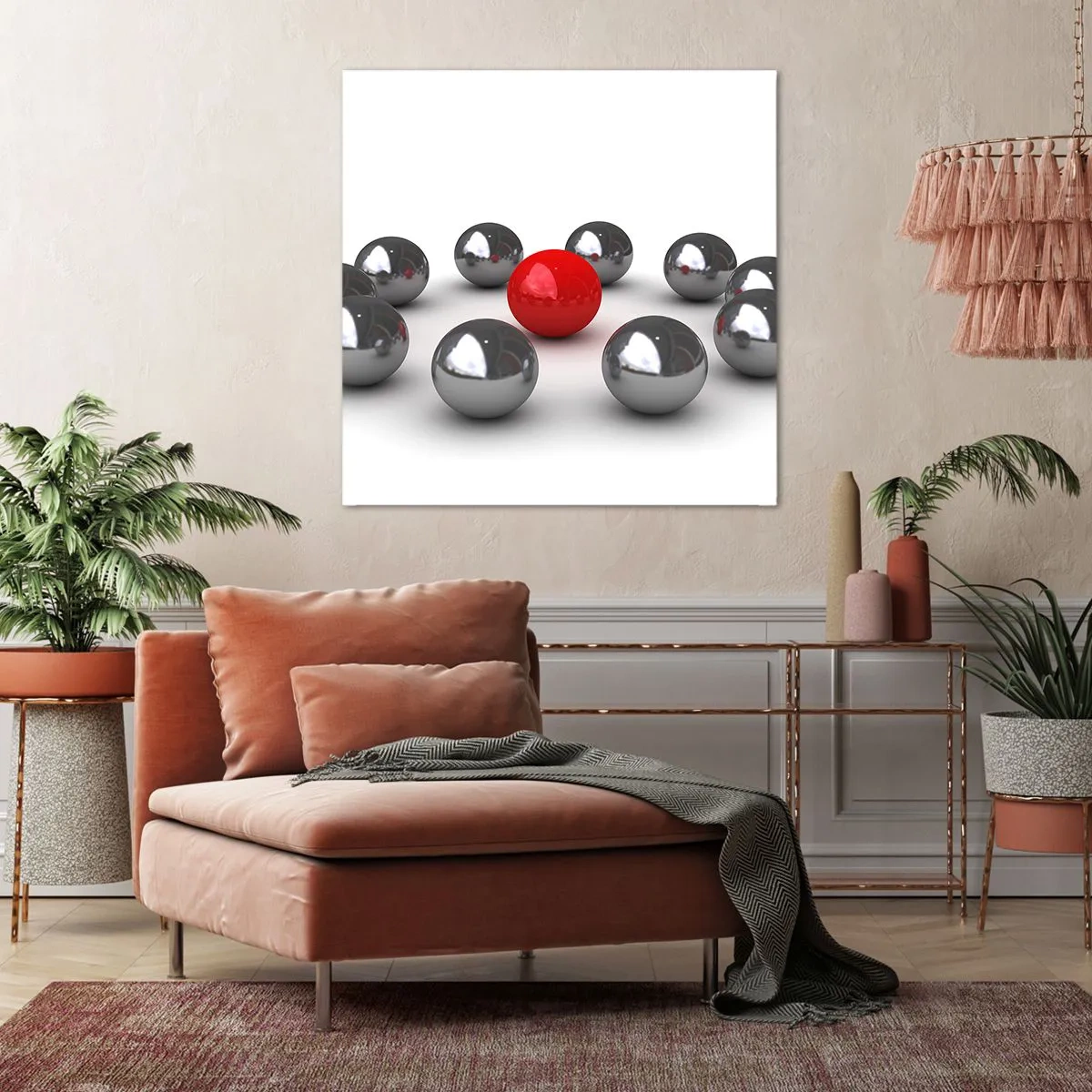 Quadro su tela - Stampe su Tela - Cerchio in argento e rosso - 60x60 cm