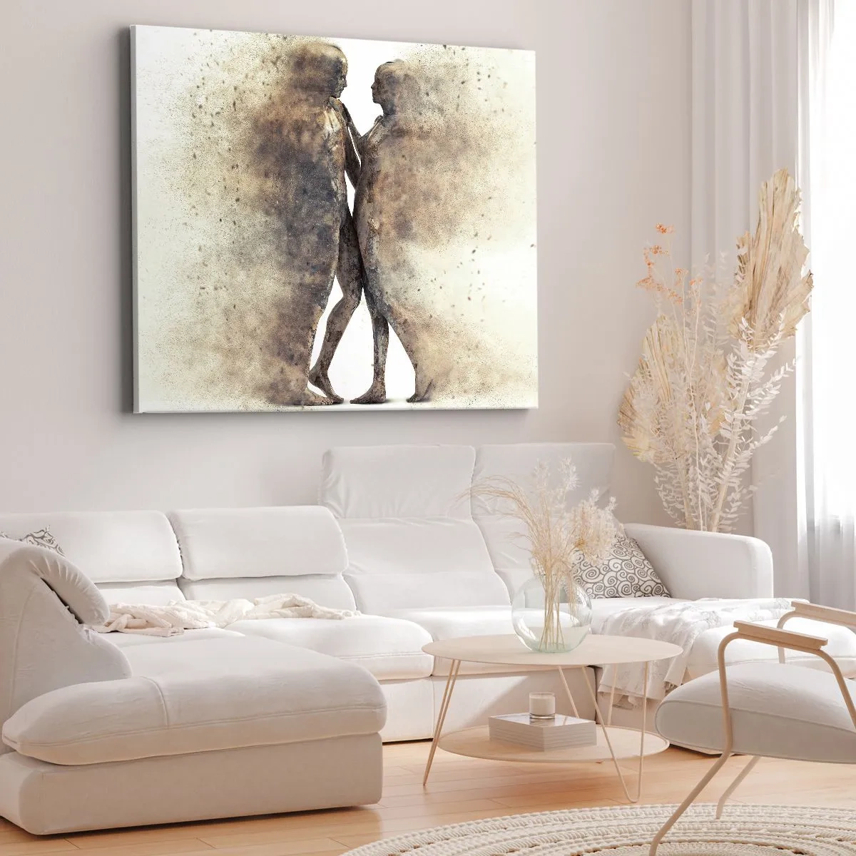 Quadro su tela - Stampe su Tela - Un duo astratto di silhouette in tonalità sabbia - 120x80cm - Nati dalla polvere, per amare - Decorazione murale moderna per soggiorno e camera da letto ARTTOR