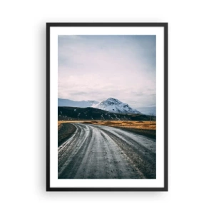 Poster in cornice nera - Una strada che porta verso le montagne innevate - 50x70cm - Nel clima dell'Islanda - Decorazione murale moderna per soggiorno e camera da letto ARTTOR