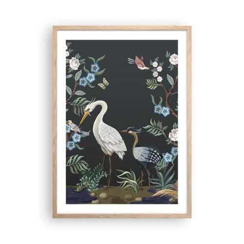 Poster in cornice rovere chiaro - La parata degli uccelli - 50x70 cm