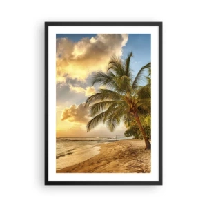 Poster in cornice nera - Spiaggia con palme e tramonto dorato - 50x70cm - Estate perpetua, vacanze per sempre - Decorazione murale moderna per soggiorno e camera da letto ARTTOR