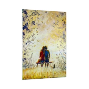 Quadro su vetro - Una coppia su una panchina in un momento magico - 50x70cm - Attimo magico - Decorazione murale moderna per soggiorno e camera da letto ARTTOR
