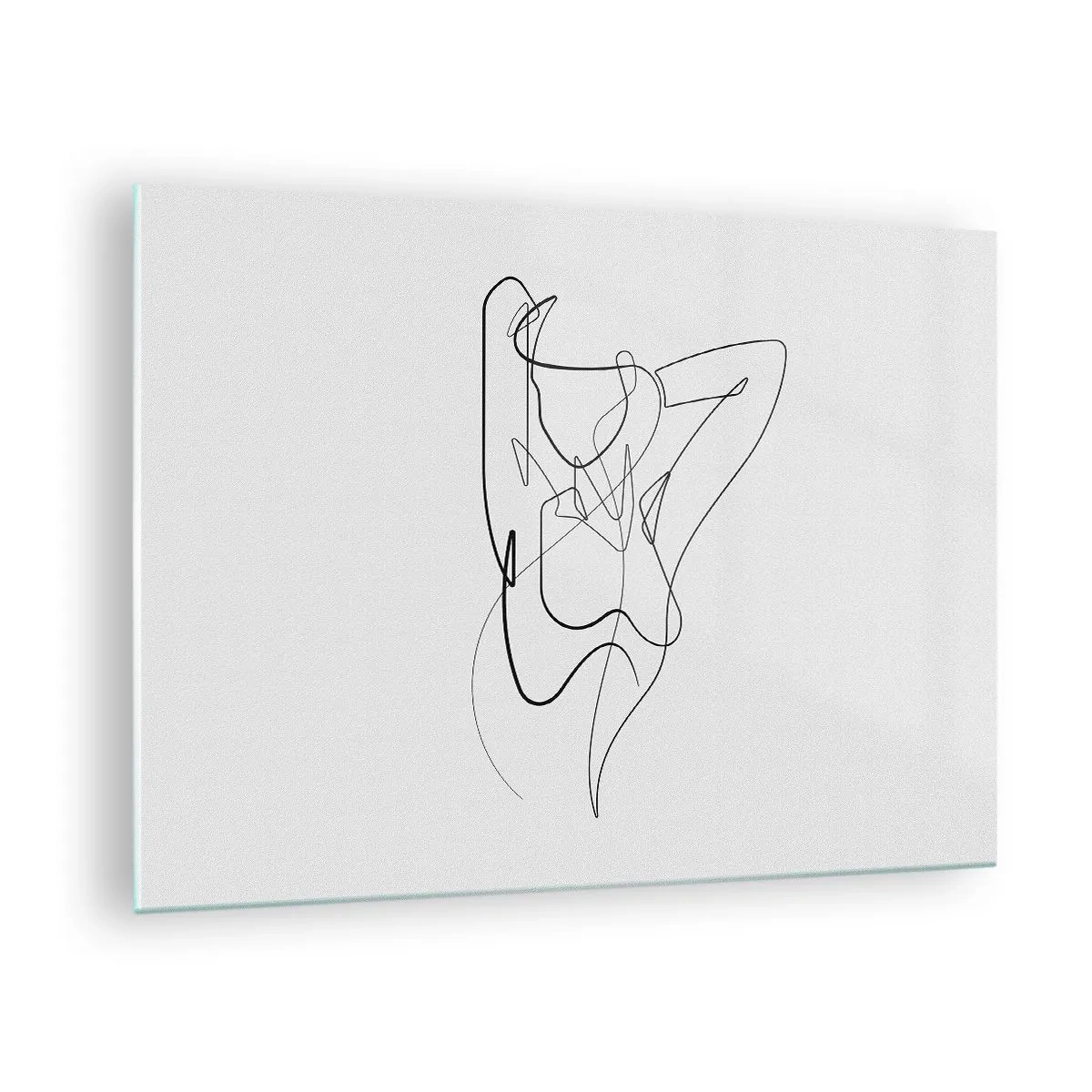 Quadro su vetro - Una silhouette femminile disegnata con una singola linea su uno sfondo bianco - 70x50cm - Davvero, come sei... - Decorazione murale moderna per soggiorno e camera da letto ARTTOR