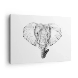 Quadro su tela - Stampe su Tela - Disegno in bianco e nero della testa di un elefante su sfondo bianco - 70x50cm - C'era un volta un elefante - Decorazione murale moderna per soggiorno e camera da letto ARTTOR