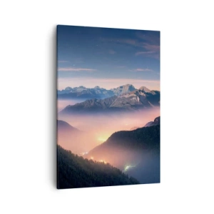 Quadro su tela - Stampe su Tela - Un paesaggio montano con una valle piena di nebbia - 50x70cm - La luce nelle valli - Decorazione murale moderna per soggiorno e camera da letto ARTTOR