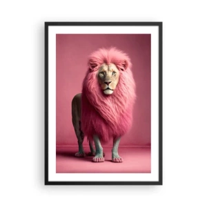 Poster in cornice nera - Un leone con la criniera rosa su uno sfondo rosa - 50x70cm - E non mette più paura - Decorazione murale moderna per soggiorno e camera da letto ARTTOR