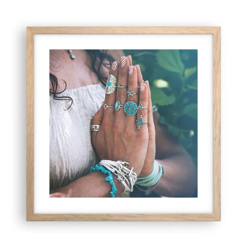 Poster in cornice rovere chiaro - Benvenuto al centro dell'essere - 40x40 cm
