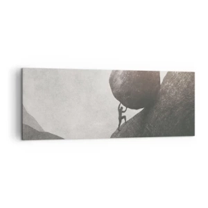 Quadro su tela - Stampe su Tela - Un uomo che scala un enorme masso su una collina - 140x50cm - Credo contro ogni speranza - Decorazione murale moderna per soggiorno e camera da letto ARTTOR