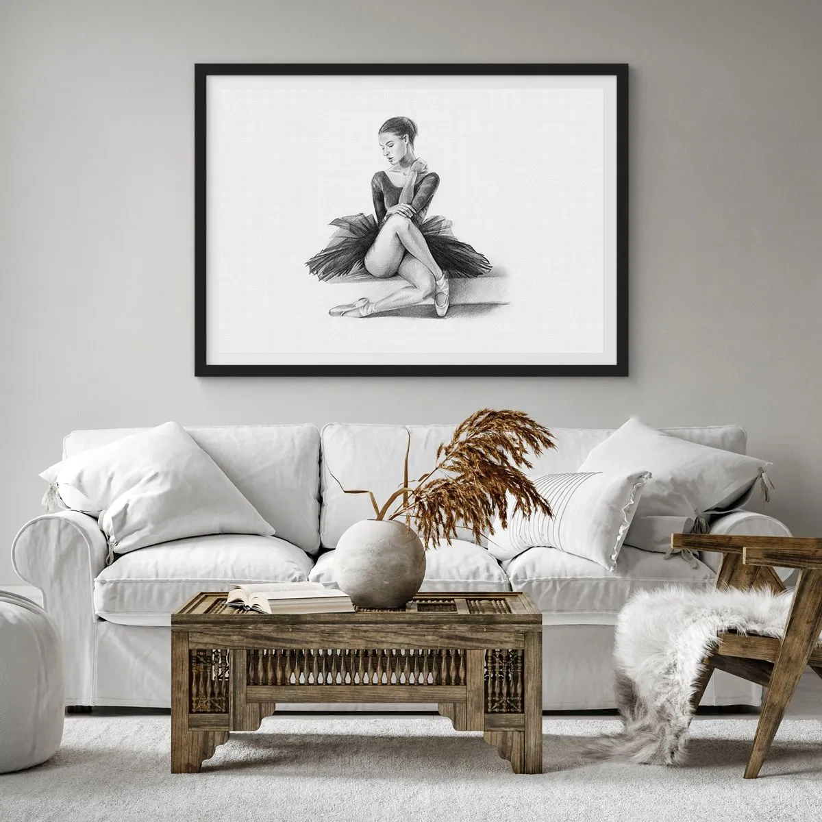Poster in cornice nera - Uno schizzo di una ballerina in uno stile classico e sottile - 70x50cm - Incantata dalla danza - Decorazione murale moderna per soggiorno e camera da letto ARTTOR