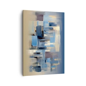 Quadro su tela - Stampe su Tela - Forme geometriche nei toni del blu e del beige - 50x70cm - Struttura blu - Decorazione murale moderna per soggiorno e camera da letto ARTTOR
