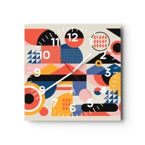 Orologio da parete - Orologio in Vetro - Composizione: divertiti - 40x40 cm