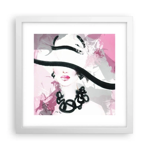 Poster in cornice bianca - Ritratto di donna in nero e rosa - 30x30 cm
