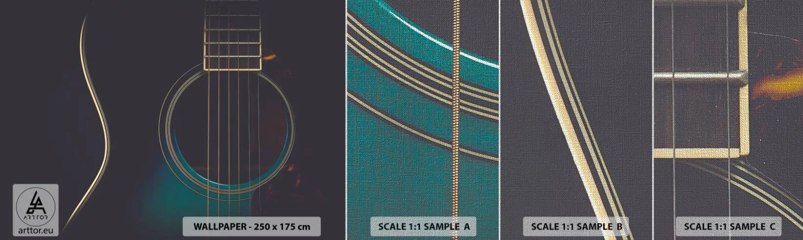 Campione di Fotomurale Premium Canvas - L'attimo prima del suono - Chitarra, Musica, stringhe - 100x30 cm