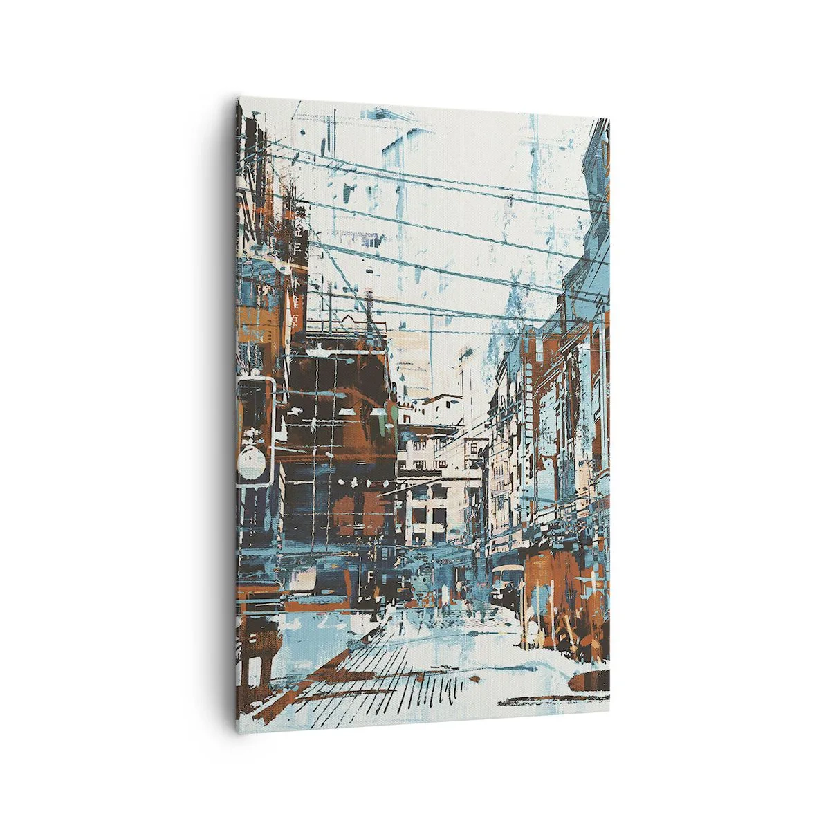 Quadro su tela - Stampe su Tela - Un paesaggio urbano nei toni del blu e dell'arancione - 80x120cm - Percorso cittadino consueto - Decorazione murale moderna per soggiorno e camera da letto ARTTOR