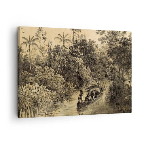 Quadro su tela - Stampe su Tela - Disegno di una giungla con una barca su un fiume - 70x50cm - Viaggio alla fonte - Decorazione murale moderna per soggiorno e camera da letto ARTTOR