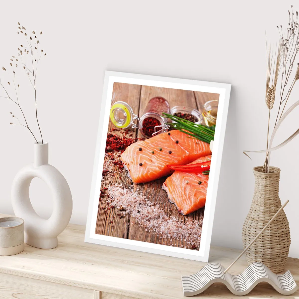 Poster in cornice bianca - Avventura norvegese in cucina - 50x70 cm