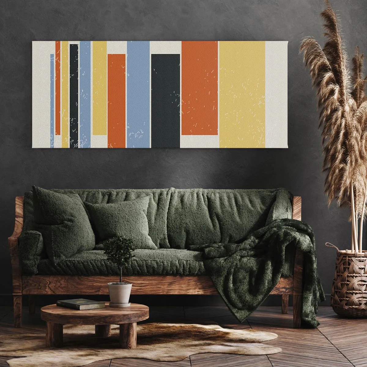 Quadro su tela - Stampe su Tela - Rettangoli colorati in una disposizione moderna - 160x50cm - Notazione musicale - Decorazione murale moderna per soggiorno e camera da letto ARTTOR