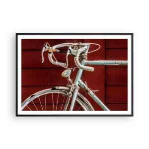 Poster in cornice nera - Una bicicletta d'epoca contro un muro di legno rosso - 100x70cm - Creata per la vittoria - Decorazione murale moderna per soggiorno e camera da letto ARTTOR