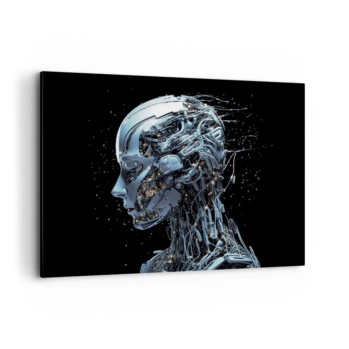 Quadro su tela - Stampe su Tela - Ritratto futuristico di un cyborg in stile industriale su sfondo nero. - 100x70cm - La tecnologia è donna - Decorazione murale moderna per soggiorno e camera da letto ARTTOR
