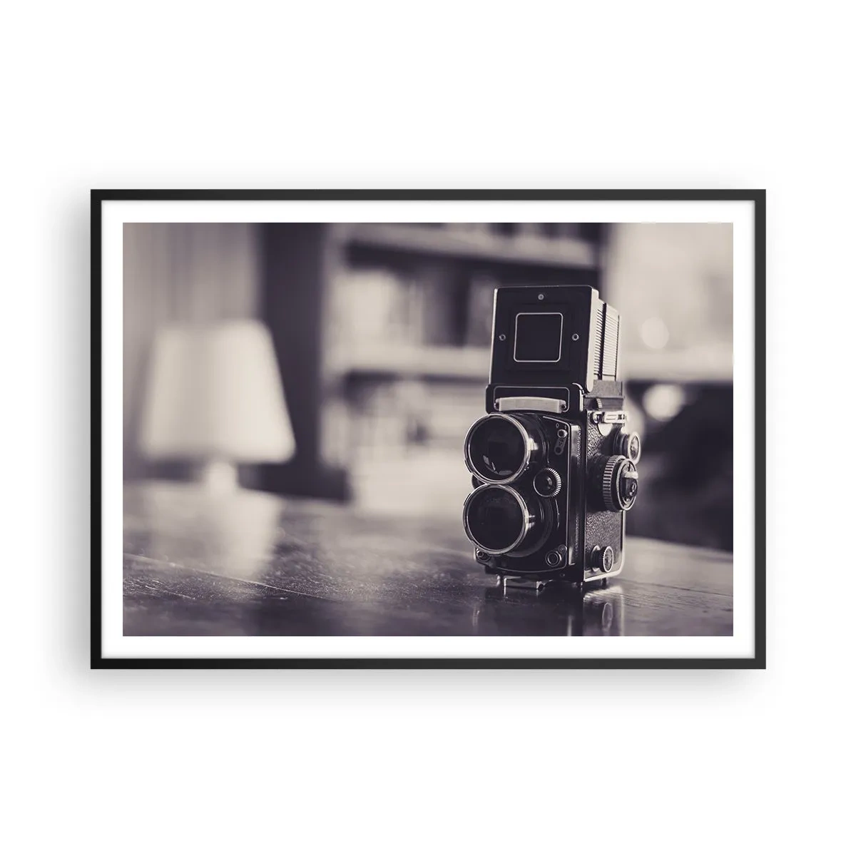 Poster in cornice nera - Macchina fotografica antica in bianco e nero - 100x70cm - La magia delle vecchie fotografie - Decorazione murale moderna per soggiorno e camera da letto ARTTOR