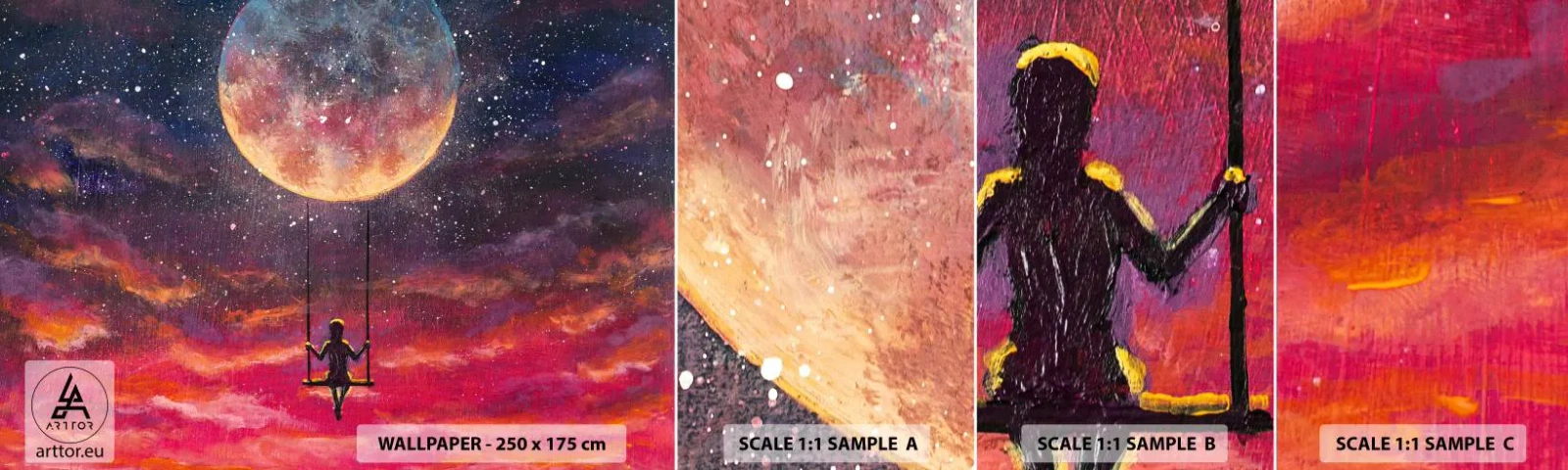 Campione di Fotomurale Adesivo Deluxe Sticker - Con la testa tra le nuvole - Astrazione, Fantasia, Luna - 100x30 cm