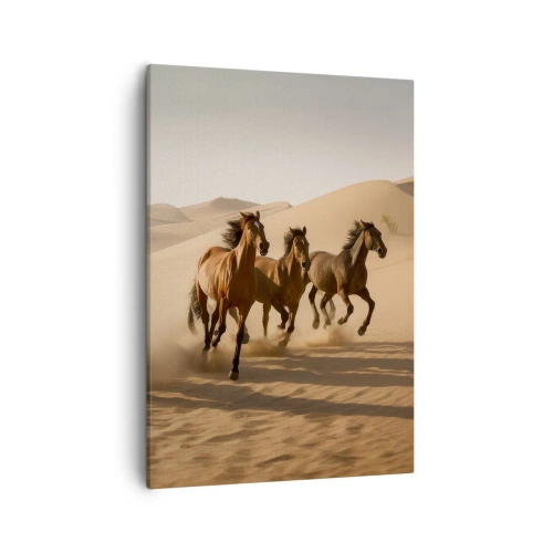 Quadro su tela - Stampe su Tela - Cavalli al galoppo sullo sfondo del deserto - 50x70cm - Liberi come il vento - Decorazione murale moderna per soggiorno e camera da letto ARTTOR