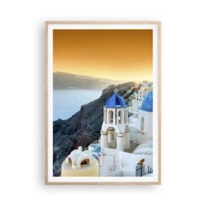 Poster in cornice rovere chiaro - Santorini: aggrappate alle rocce - 70x100 cm