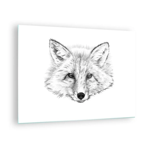 Quadro su vetro - Disegno di una testa di volpe su sfondo bianco - 70x50cm - Questi occhi possono mentire? - Decorazione murale moderna per soggiorno e camera da letto ARTTOR