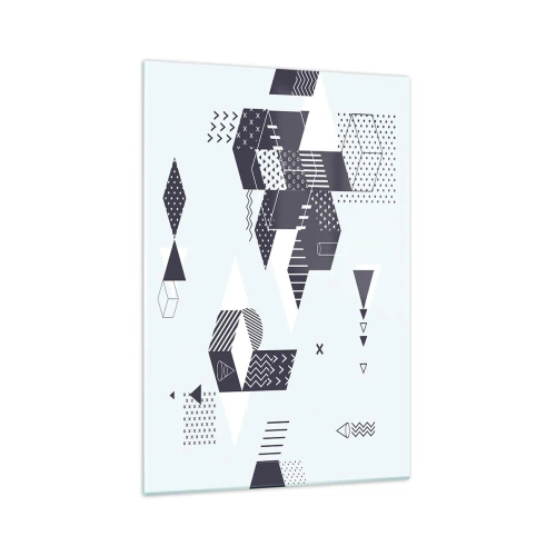 Quadro su vetro - Grafica geometrica moderna nei toni del bianco e del blu navy - 70x100cm - La matematica nell'anima - Decorazione murale moderna per soggiorno e camera da letto ARTTOR